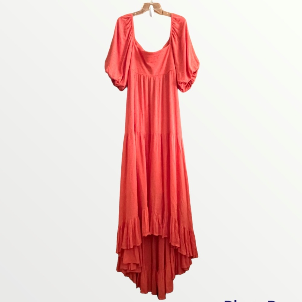 KLEID coral asymmetrical hem maxi dress, size M, NWT